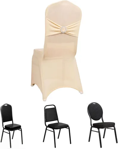 Efavormart - Funda para silla de banquete de elastano beige con banda de hebilla de diamantes de imitación plateados, funda elástica para silla