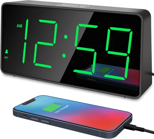 Miniatura 15 de Peakeep Reloj digital, reloj despertador alimentado por batería para dormitorios, esfera de espejo, números grandes, 6 atenuadores para personas