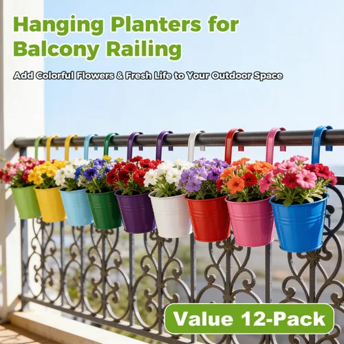 Miniatura 2 de Paquete de 12 macetas de balcón para colgar, maceta colorida de 4 pulgadas, soporte pequeño para plantas colgantes para interiores y exteriores