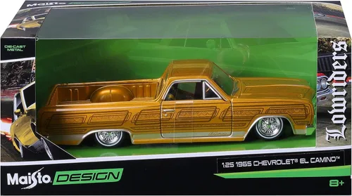 Miniatura 6 de 1965 Chevrolet El Camino Lowrider Gold Metallic con gráficos Lowriders Series 1/25 Modelo de coche fundido a troquel por Maisto