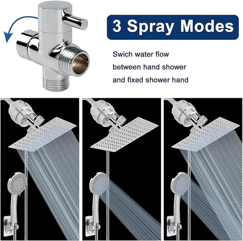 Miniatura 2 de NearMoon Cabezal de ducha filtrado, cuadrado de alta presión de 8 pulgadas, 5 ajustes de filtro de ducha de lluvia de mano con soporte Cromo