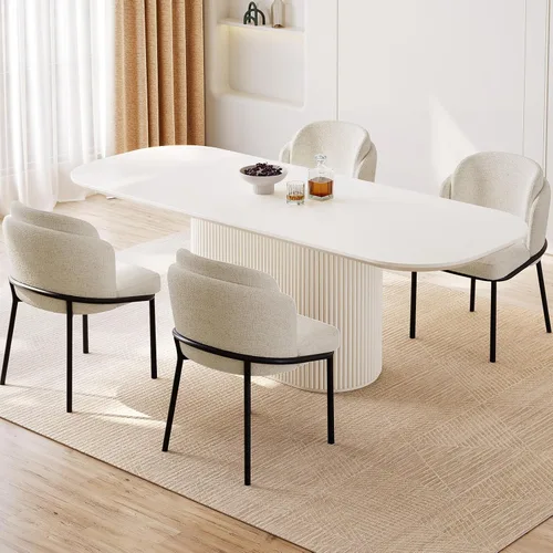 Miniatura 29 de Mesa de comedor ovalada de 63 pulgadas para 2-6 personas, mesa de cocina negra moderna, mesa de comedor rectangular de lujo, mesa de comedor