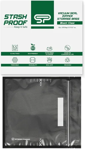 Bolsa de almacenamiento de sellado al vacío y cierre de cremallera de 11 x 12 pulgadas (negro y transparente) (100 unidades) bolsas de polietileno