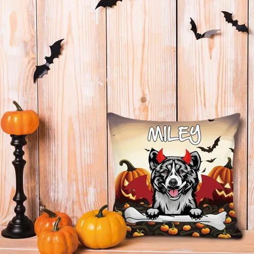 Miniatura 6 de Funda de almohada personalizada de Halloween, diseño de perro Golden Retriever, calabaza, cachorro inteligente, funda de cojín decorativa de lona 34