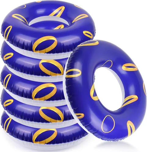 6 flotadores inflables de piscina de 24 pulgadas, tubos de piscina para niños con diseño vibrante de anillos azules y dorados, perfectos para