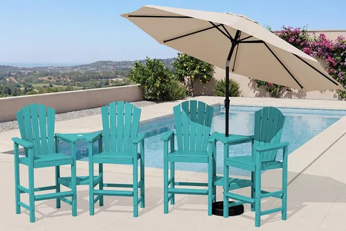 Miniatura 23 de KINGYES Aruba - Juego de 4 sillas Adirondack altas de HDPE con bandejas de conexión dobles, silla Adirondack de altura de barra en relieve para 2