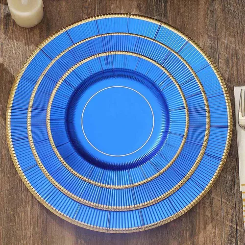 Miniatura 25 de Efavormart 25 Pack Platos de papel para servir y cenar de 10" en negro metálico con rayos de sol, platos desechables para fiestas - 350 GSM