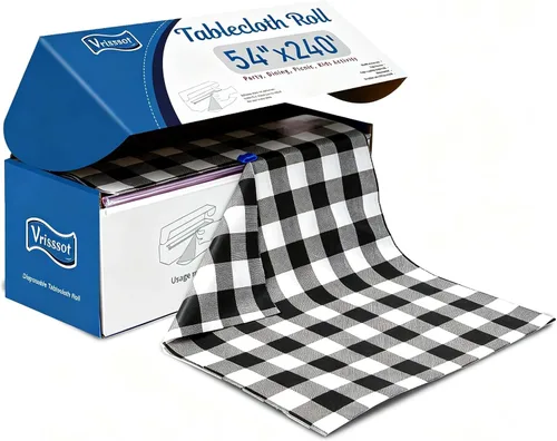 Miniatura 19 de Mantel desechable de plástico para mesas: 54 pulgadas x 120 pies, cubierta de mesa de plástico con cortador fácil de deslizar, manteles de plástico