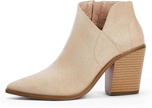 Miniatura 2 de Botas de tobillo para mujer con corte en V, puntera puntiaguda, tacón grueso, cremallera lateral, botas Chelsea