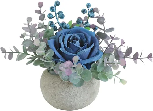 Miniatura 27 de Decoración de rosas artificiales en maceta, mini plantas de imitación para decoración de interiores, rosas falsas para el hogar, baño, cocina