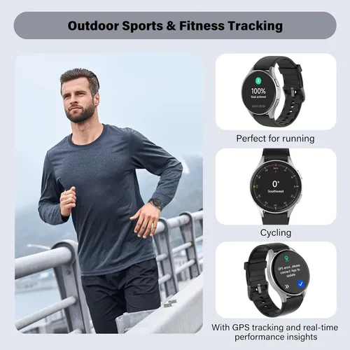 Miniatura 5 de Reloj inteligente para hombres y mujeres (respuesta/hacer llamadas) – AMOLED de 1.32 pulgadas negro mate rastreador de actividad con GPS y Alexa