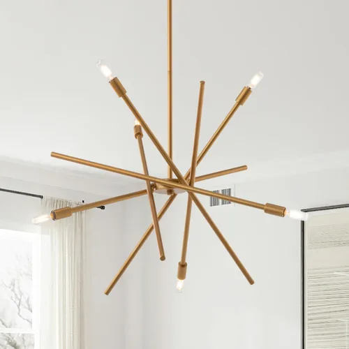Miniatura 10 de VILUXY Candelabro Sputnik moderno con 6 luces negras lineales para techo, lámpara colgante de mediados de siglo para comedor, sala de estar, Negro
