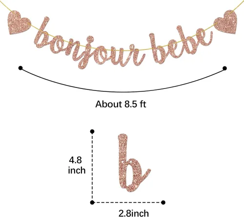 Miniatura 2 de Cartel Bonjour Bebe con purpurina de oro rosa, decoración de fiesta de primer cumpleaños, cartel de bienvenida Oh Baby Shower Banderines