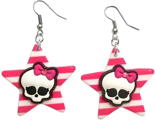 Aretes de esqueleto acrílico con forma de estrella de pentagrama a rayas coloridas, aretes colgantes con personalidad de Halloween, cabeza de