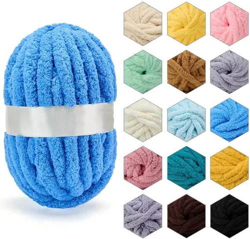 Miniatura 16 de ERLYEEN Hilo de Chenilla Grueso Súper Voluminoso Suave Espeso Esponjoso Jumbo Gigante Lavable Hilo Grande de Poliéster DIY para Manta de Tejido a