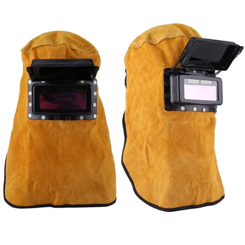 Miniatura 4 de Casco de soldadura con capucha de soldador de cuero, máscara de soldadura ajustable, casco de soldadura con lente de filtro de oscurecimiento