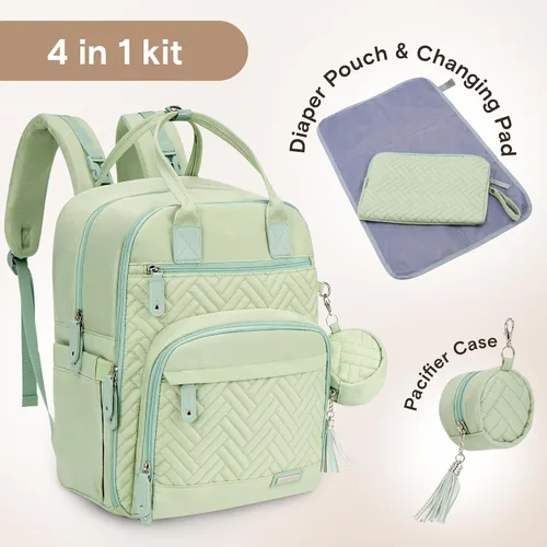 Miniatura 2 de iniuniu Mochila para pañales, kit 4 en 1, bolsas de bebé unisex grandes para niños y niñas, mochila de viaje impermeable con bolsa para pañales