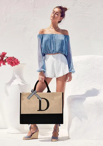 Miniatura 111 de Initial Canvas Tote Bag Birthdays Gift for Women Mom Teacher Friend Bridesmaid,Custom for Wedding Beach Holidays