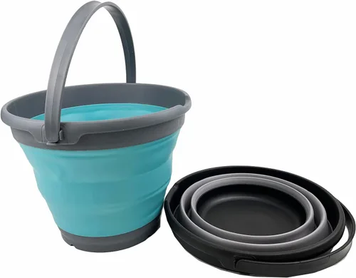 Miniatura 2 de SAMMART Juego de 2 cubos de plástico plegables de 10 L (2.6 galones), bañera redonda plegable, cubo portátil de agua para pesca, bote de agua