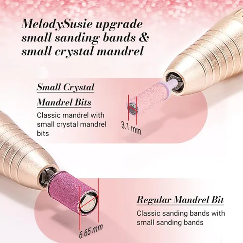 Miniatura 4 de MelodySusie 50 piezas de brocas para lima de uñas pequeñas con bandas de lijado de 3.1mm, lima de uñas de grano 80 para uñas acrílicas, manicura