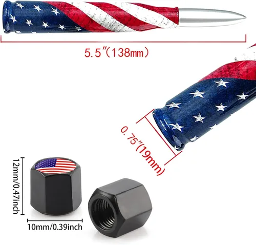 Miniatura 5 de Antena de bala de la bandera americana para coche y camión con tapas de válvula, antena universal para GM Chevy Silverado 1500 2500 3500 HD