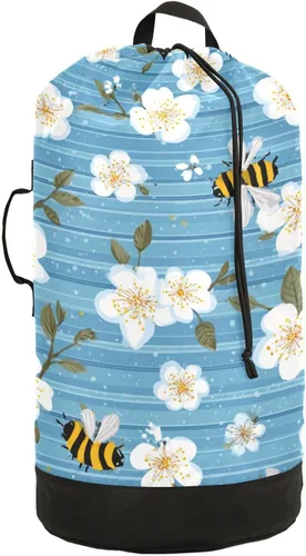 Miniatura 34 de Mochila de lavandería con hojas de estilo bohemio beige con correas ajustables para el hombro, bolsa de lavandería sucia para viajes, campamento