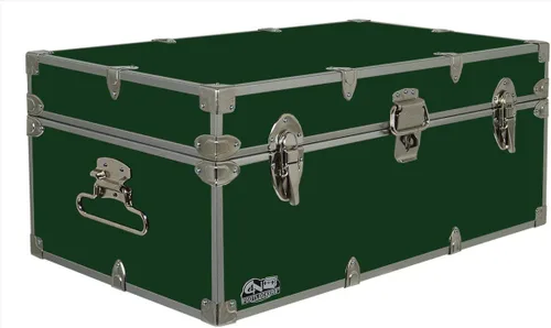C&N Footlockers - Baúl Happy Camper de tamaño completo - Tronco de campamento de verano #1 - Fabricado en los Estados Unidos - Reposapiés de acero