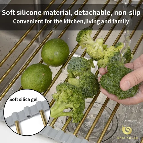 Miniatura 5 de Snailhouse Escurridor de platos enrollable, escurridor de platos de acero inoxidable sobre el fregadero con silicona antideslizante para encimera