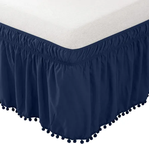 Miniatura 11 de Elegant Comfort Ella Collection - Falda de cama con pompones, 16 pulgadas de caída, 1500 hilos de calidad egipcia, elástico envolvente para una