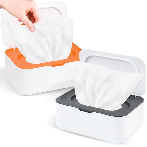 Miniatura 11 de 2 dispensadores de toallitas reutilizables, contenedor de toallitas recargable, fácil de abrir y cerrar con tapa, para baño, bebé, guardería, Azul +