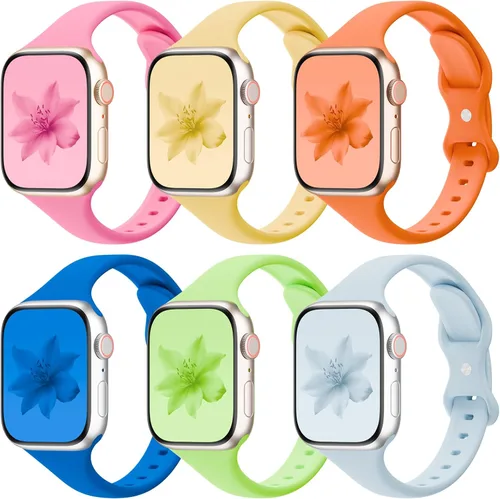 Miniatura 8 de 6 Pack de bandas delgadas y delgadas compatibles con Apple Watch 38mm 40mm 41mm 42mm 44mm 45mm 46mm 49mm para mujeres y hombres, correa deportiva
