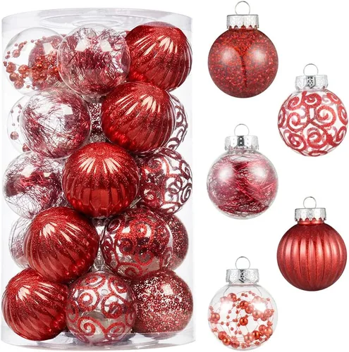 Miniatura 7 de XmasExp Juego de 8 adornos de bolas de Navidad grandes, plástico transparente inastillable, esferas colgantes para árbol de Navidad, relleno