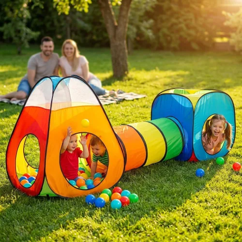 Miniatura 5 de Tienda de campaña desplegable de 3 piezas: 1 túnel de gateo + 2 tiendas de campaña: tiendas de campaña para niños, niñas, bebés y niños pequeños
