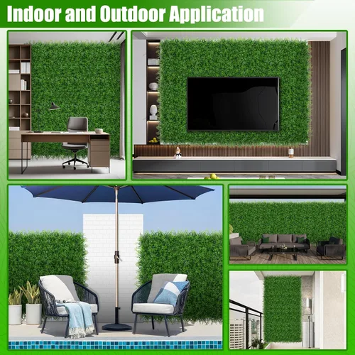 Miniatura 6 de 6 paneles de pared de césped de 20 x 20 pulgadas, fondo de hierba de helecho artificial con protección UV, paneles de boj de plantas de vegetación
