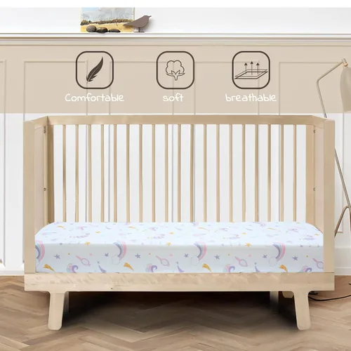 Miniatura 4 de Sábanas de cuna para niñas, sábanas de bebé, sábana bajera para cuna, microfibra suave y transpirable que se adapta a cuna de tamaño estándar de 28
