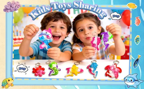 Miniatura 2 de Paquete de 26 llaveros de animales marinos azules, pulpo, peces, delfines, tortugas, tiburones, ballenas, mini llavero Pop para fiestas