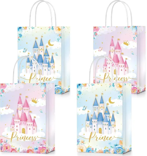 24 piezas de bolsas de fiesta de castillo de princesa y príncipe con asas, bolsas de dulces y golosinas para revelación de género, baby shower y boda