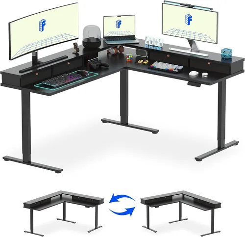 Miniatura 23 de FLEXISPOT Escritorio de pie en forma de L, escritorio de esquina eléctrico de altura ajustable de 63 x 47 pulgadas, estación de trabajo