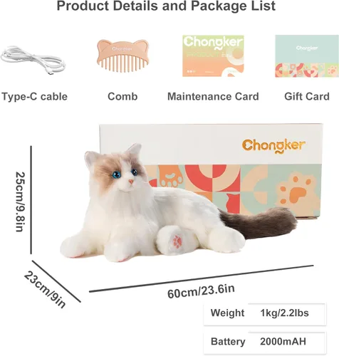 Miniatura 6 de Chongker Compañero interactivo robot gato mascotas, animales de peluche con peso hecho a mano, juguete de peluche para gato con respuesta de voz