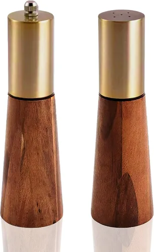 Miniatura 13 de Juego de molinillo de sal y pimienta, molinillo de pimienta de madera de acacia con grosor ajustable, molinillo de hoja de cerámica recargable