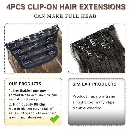 Miniatura 5 de 4 extensiones de cabello sintético suave y natural para mujer, rubio miel, mezcla de castaño castaño, extensiones para mujer