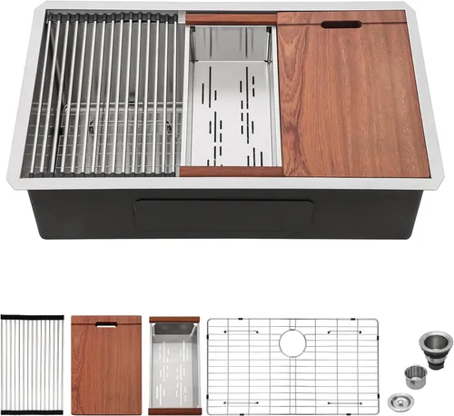 Miniatura 15 de Mocoloo Fregadero de barra de montaje inferior de 15 pulgadas, fregadero de cocina pequeño de 15 x 15 pulgadas, calibre 18, de acero inoxidable