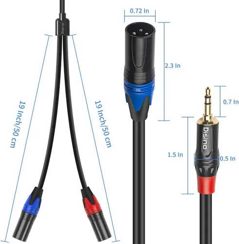 Miniatura 3 de Cable divisor Y de 1/8 pulgadas a doble XLR macho, adaptador de interconexión desequilibrado de 3,5 mm mini jack TRS estéreo a doble XLR macho