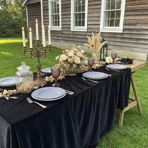 Miniatura 10 de Mantel de terciopelo, lujoso y elegante mantel rectangular de 54 pulgadas en hermoso color negro para bodas, fiestas, baby showers y eventos