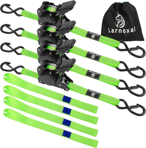 Miniatura 12 de Paquete de 4 correas retráctiles de trinquete, resistencia a la rotura de 1.500 libras, 1 pulgada x 10 pies, correas de amarre retráctiles