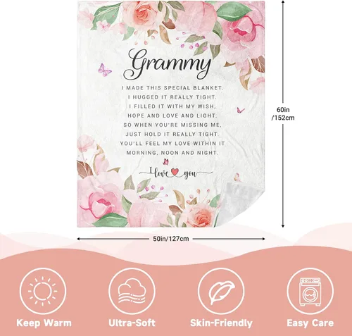 Miniatura 6 de Manta de regalo Grammy de 60 x 50 pulgadas, regalos de Grammy para abuela, regalos de cumpleaños de Grammy, regalos para Grammy de nietos/nietos