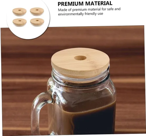 Miniatura 3 de UPKOCH Tarro de conservas para tarros de yogur, 4 unidades, tapas de bambú, tapa de tarro de vidrio, tapa de madera