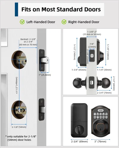 Miniatura 6 de TEEHO TE002K - Cerradura de puerta de cerrojo de huella digital sin llave, cerradura inteligente con mango y teclado - Bronce aceitado Bronce