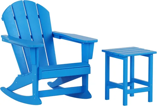 Miniatura 18 de WestinTrends Malibu - Juego de 3 sillas mecedoras Adirondack de polietileno para exteriores y patio con mesa auxiliar (2 plazas), color azul marino