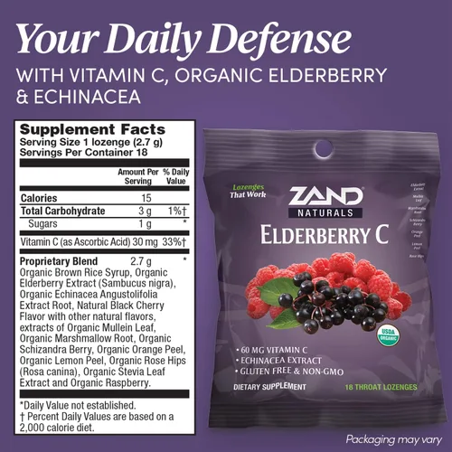 Miniatura 2 de Zand Pastillas de vitamina C de saúco inmunidad, gotas calmantes para la garganta de apoyo inmunológico, saúco, vitamina C, extracto de equinácea
